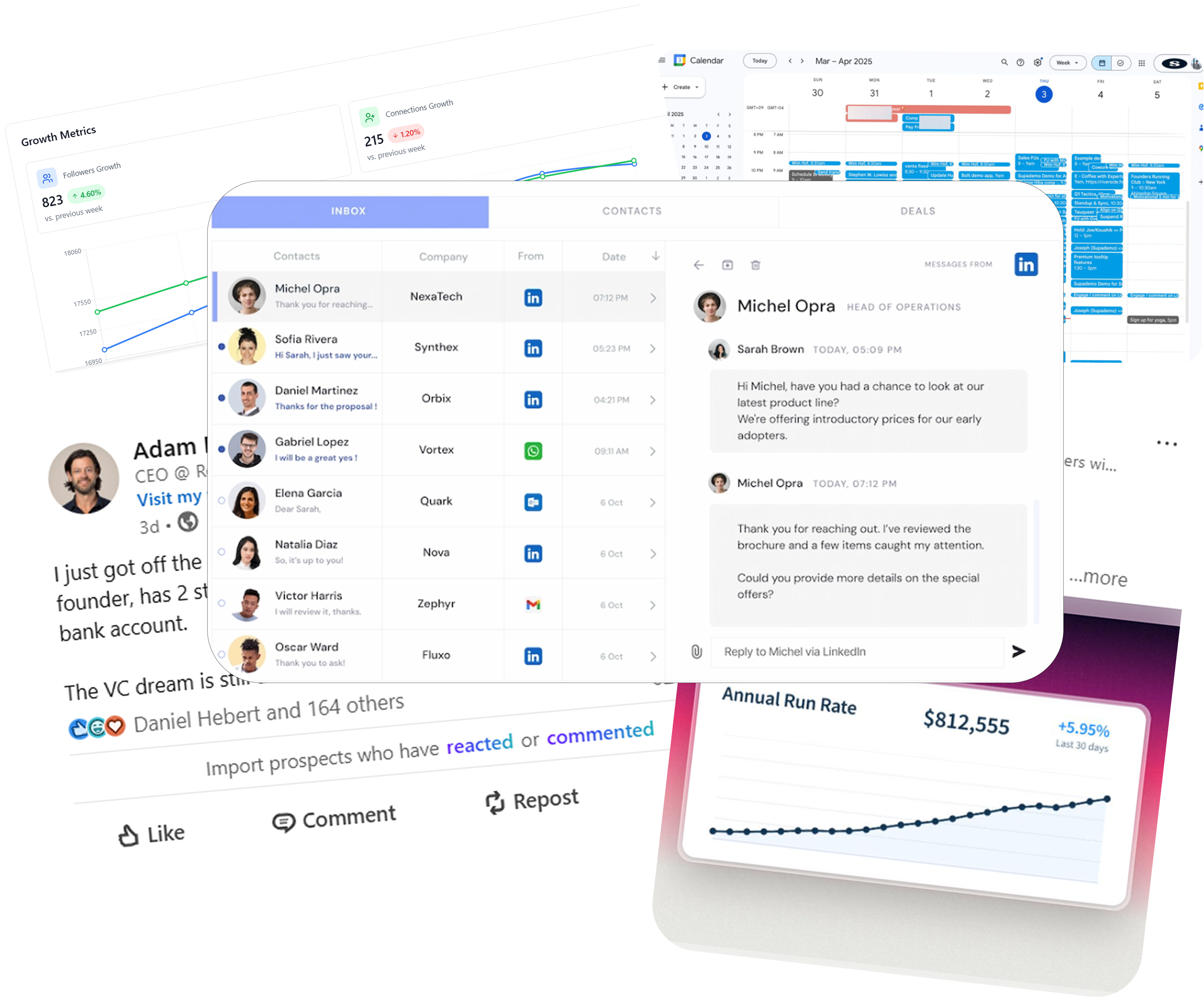Typpout dashboard showing growth metrics, inbox, and LinkedIn engagement